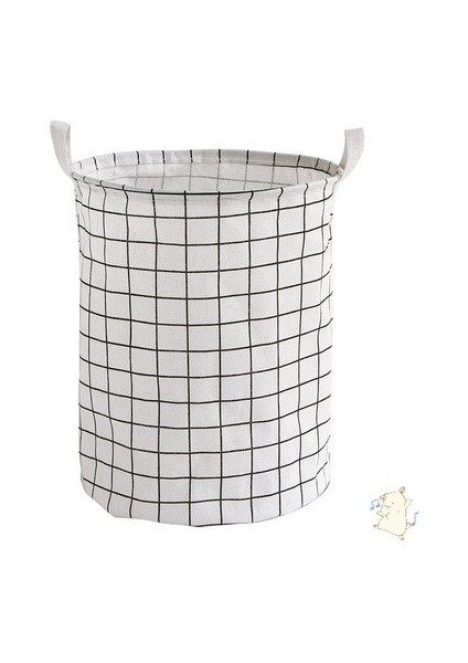 Beyaz Stil 35X35X45CM Pamuk Keten Kirli Çamaşır Sepeti Katlanabilir Yuvarlak Su Geçirmez Organizatör Kova Giyim Çocuk Oyuncağı Büyük Kapasiteli Depolama Ev (Yurt Dışından)