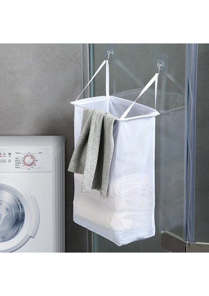 Beyaz Stil 1 Adet Duvara Monte Katlanabilir Banyo Çamaşır Saklama Çantası Çamaşır Organizatör Taşınabilir Kirli Giysiler Sepeti Banyo Aksesuarları (Yurt Dışından)