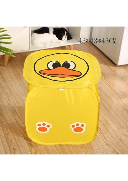 Sarı Ördek Stili Katlanabilir Toz Geçirmez Stor Kutusu Büyük Kapasiteli Çamaşır Sepeti Kapaklı Oyuncaklar Çeşitli Eşyalar Giyim Organizatör Ev Depolama Organizasyonu (Yurt Dışından)