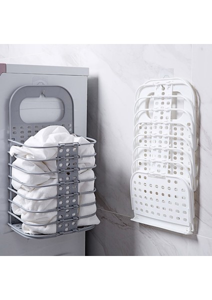 Beyaz Stil Kirli Çamaşır Sepeti Banyo Katlanır Çamaşır Sepeti Plastik Duvara Monte Kirli Elbise Tutucu Organizatör Saklama Sepeti (Yurt Dışından)