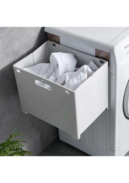 Küçük Gri Tarzı Katlanabilir Duvara Monte Çamaşır Sepeti Delme Ücretsiz Plastik Kirli Giysiler Depolama Sepeti Ev Banyo Sepet Organizatör (Yurt Dışından)