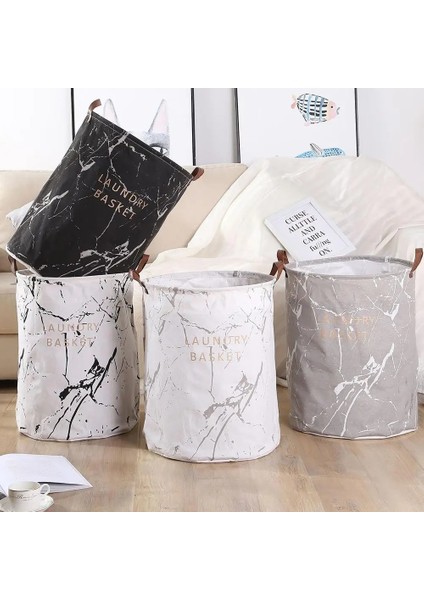 Beyaz Stil Mermer Tahıl Yatak Odası Giysi Saklama Çantası Konteyner Katlanır Çamaşır Sepeti Kova Panier Linge (Yurt Dışından)