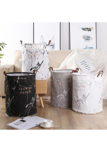 Beyaz Stil Mermer Tahıl Yatak Odası Giysi Saklama Çantası Konteyner Katlanır Çamaşır Sepeti Kova Panier Linge (Yurt Dışından)