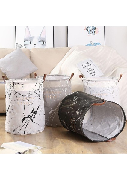 Beyaz Stil Mermer Tahıl Yatak Odası Giysi Saklama Çantası Konteyner Katlanır Çamaşır Sepeti Kova Panier Linge (Yurt Dışından)