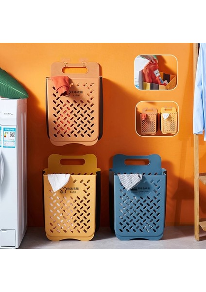 Küçük Mavi Stil Katlanabilir Plastik Kirli Çamaşır Sepeti Ev Banyo Tuvalet Çeşitli Eşyalar Iç Çamaşırı Cothes Duvara Monte Saklama Sepeti Kutusu Organizatör (Yurt Dışından) indirimleri