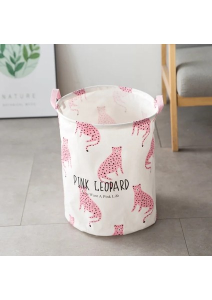 B Tarzı Banyo Katlanır Çamaşır Sepeti Leopar Baskı Organizatör Saklama Sepeti Katlanır Çanta Çamaşır Sepeti Kulplu Çamaşır Ürünü (Yurt Dışından)