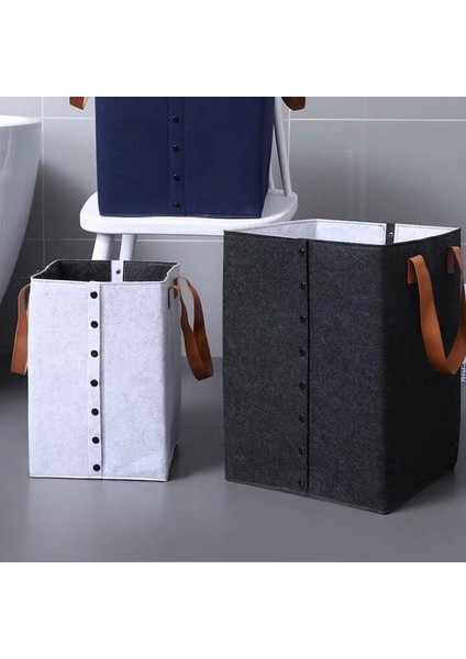 Beyaz Stil S-24 24 34CM Iskandinav Keçe Katlanabilir Kirli Giysi Sepeti Kolu Çamaşır Sepeti Ev Çamaşır Odası Organizatör Giysi Oyuncak Saklama Sepeti (Yurt Dışından) fırsatları