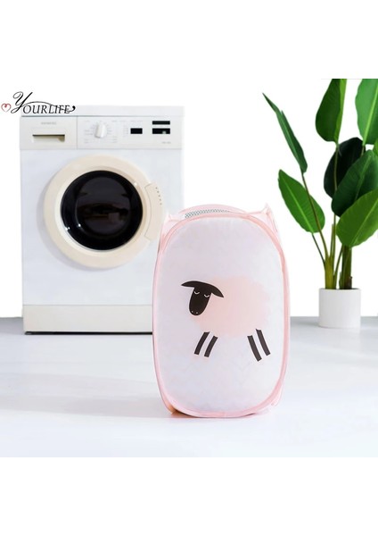 Pembe Tarzı Oyourlıfe Taşınabilir Nefes Örgü Çamaşır Sepeti Katlanabilir Karikatür Kirli Giysiler Sepeti Aile Çamaşır Depolama Sepetleri (Yurt Dışından) fırsatları