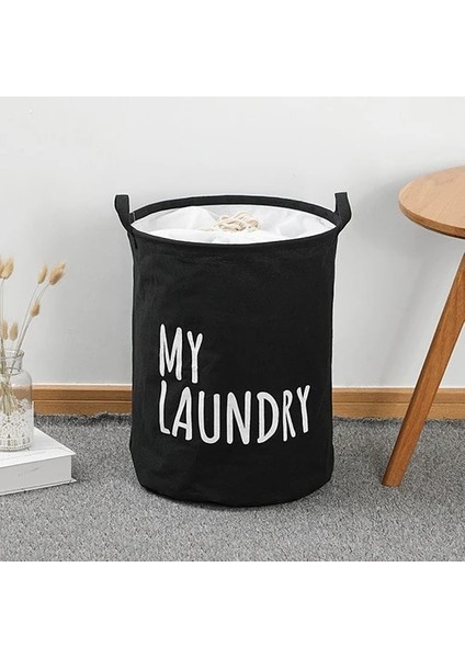 Siyah Stil U 40X50CM Büyük Kapasiteli Katlanabilir Çamaşır Sepeti Pamuk Keten Çamaşır Sepeti Giysi Saklama Çantası Çocuk Oyuncağı Depolama Kovası Su Geçirmez (Yurt Dışından)