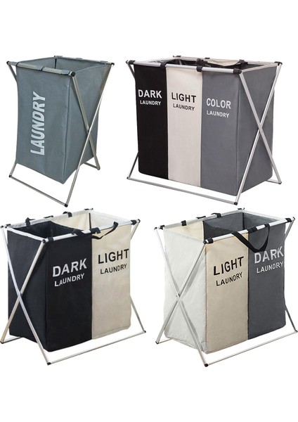 Tek Izgara Stili Çamaşır Sepeti Ayırıcı 3 Bölümlü Alüminyum Sepet, Kalın Pamuklu ve Keten, Kulplu Örgü Paket Cep Katlanabilir (Yurt Dışından) modelleri
