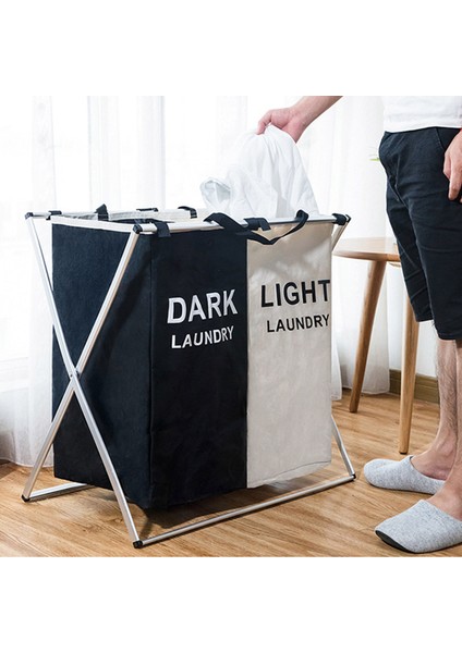 Tek Izgara Stili Çamaşır Sepeti Ayırıcı 3 Bölümlü Alüminyum Sepet, Kalın Pamuklu ve Keten, Kulplu Örgü Paket Cep Katlanabilir (Yurt Dışından) fırsatları