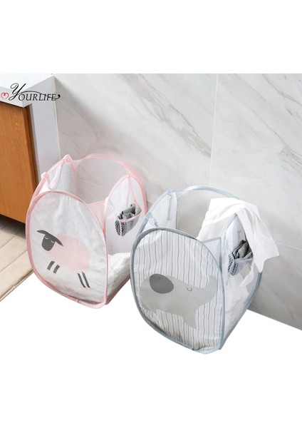 Pembe Tarzı Oyourlıfe Taşınabilir Nefes Örgü Çamaşır Sepeti Katlanabilir Karikatür Kirli Giysiler Sepeti Aile Çamaşır Depolama Sepetleri (Yurt Dışından) indirimleri
