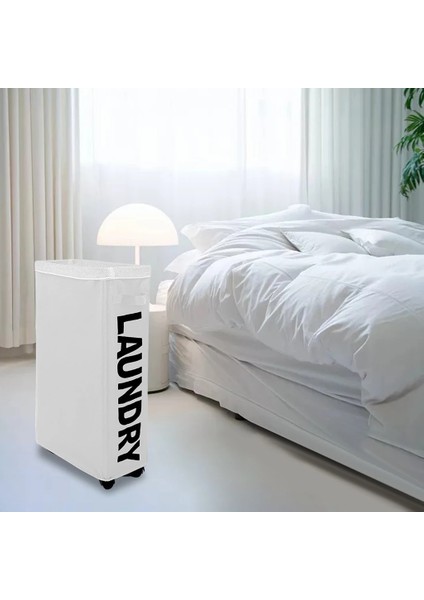 Açık Gri Tarzı Katlanabilir Yuvarlanan Çamaşırhane Ayakta Tekerlekli Yuvarlanan Çamaşır Sepeti Bin Giysileri Banyo Dairesi Için Çamaşır Sepeti (Yurt Dışından)