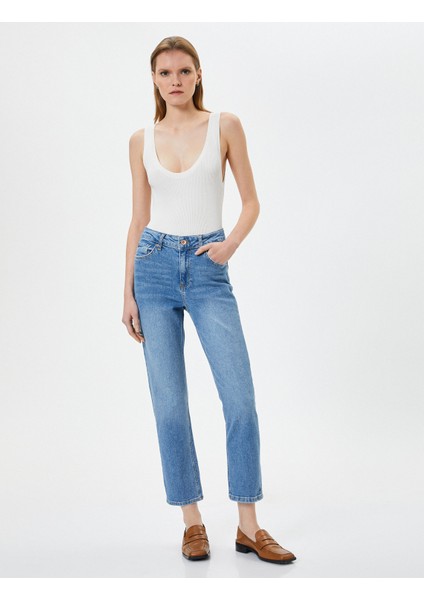 Düz Paça Kot Pantolon Standart Bel Pamuklu Esnek Cepli - Eve Slim Jean fiyatları