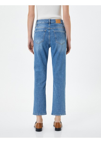 Düz Paça Kot Pantolon Standart Bel Pamuklu Esnek Cepli - Eve Slim Jean fırsatları