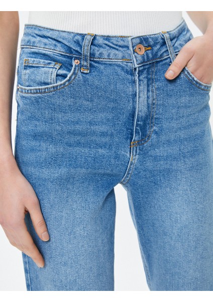 Düz Paça Kot Pantolon Standart Bel Pamuklu Esnek Cepli - Eve Slim Jean indirimleri