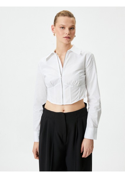 Crop Gömlek Fermuarlı Korse Detaylı Pamuklu modelleri