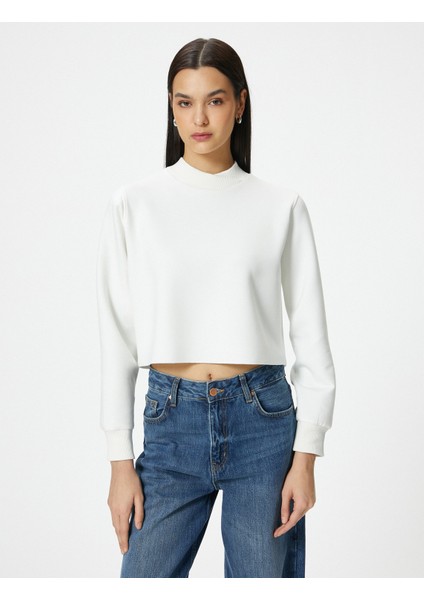 Crop Sweatshirt Dik Yaka Ribanalı