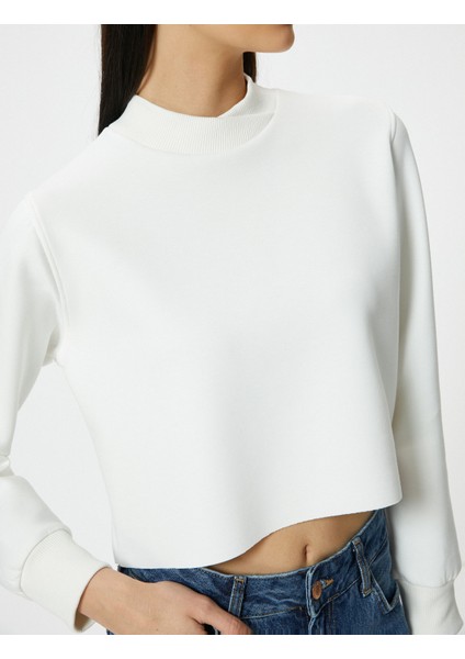 Crop Sweatshirt Dik Yaka Ribanalı