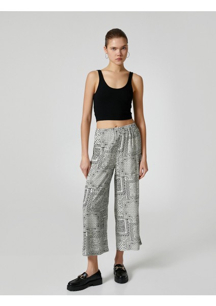 Bol Paça Rahat Kesim Pantolon Geometrik Desenli Beli Lastikli Viskoz Kumaş Karışımlı fiyatları