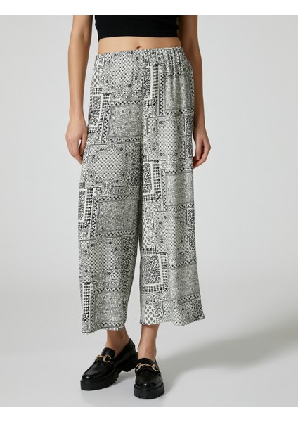 Bol Paça Rahat Kesim Pantolon Geometrik Desenli Beli Lastikli Viskoz Kumaş Karışımlı modelleri