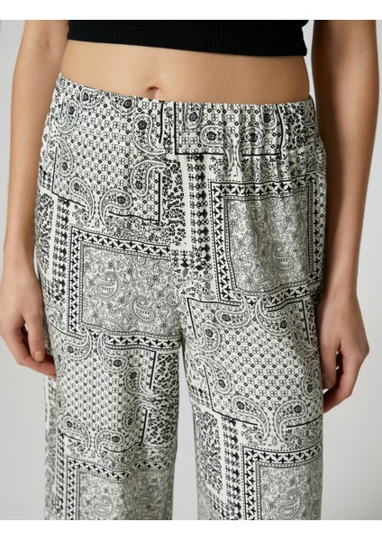 Bol Paça Rahat Kesim Pantolon Geometrik Desenli Beli Lastikli Viskoz Kumaş Karışımlı indirimleri