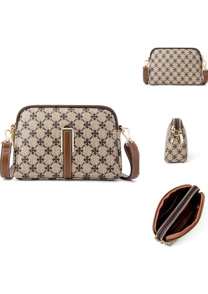 Çapraz Desenli Çift Fermuarlı Kadın Çanta Moda Crossbody Omuz Çantası (Yurt Dışından)