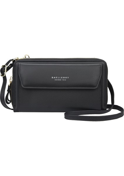 Kadın Çift Fermuarlı Çanta Cep Telefonu Çantası Yatay Cüzdan Kadın Omuz Crossbody (Yurt Dışından)