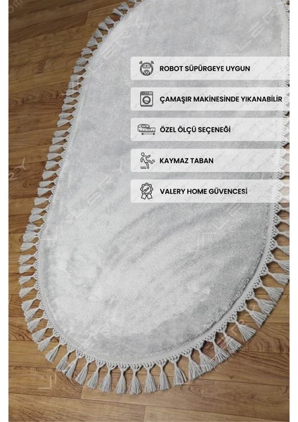 Valery Home Comfort Oval Ponpon Saçaklı Peluş Halı Gri