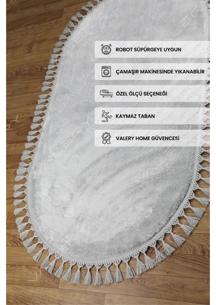 Comfort Oval Ponpon Saçaklı Peluş Halı Gri fırsatları