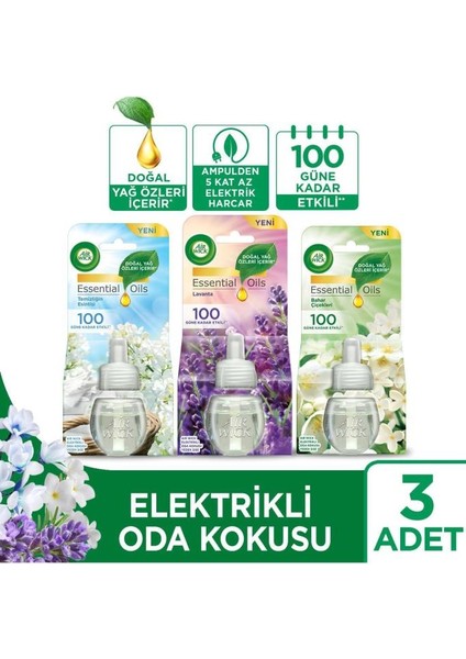 Elektrikli Oda Kokusu Yedek Şişe Seti X3 ( 1 Bahar Çiçekleri - 1 Temizliğin Esintisi - 1 La