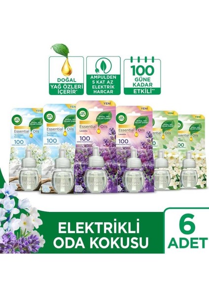 Air Wick Elektrikli Oda Kokusu Yedek Şişe Seti X6 (Bahar Çiçekleri X2 - Temizliğin Esintisi X2 - Lav