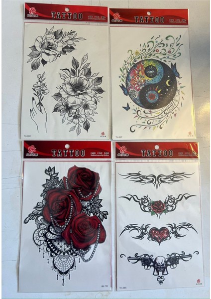 Büyük Boy Yapıştırma Dövme Geçici Dövme Seti 4 Adet Birden Model 7