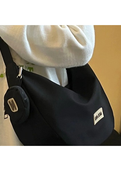 Büyük Kapasiteli Hilal Çanta, Bayan Messenger Çanta, Kanvas Çanta, Naylon Düz Renkli Bayan Omuz Çantası (Yurt Dışından)