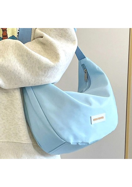 Büyük Kapasiteli Hilal Çanta, Bayan Messenger Çanta, Kanvas Çanta, Naylon Düz Renkli Bayan Omuz Çantası (Yurt Dışından)