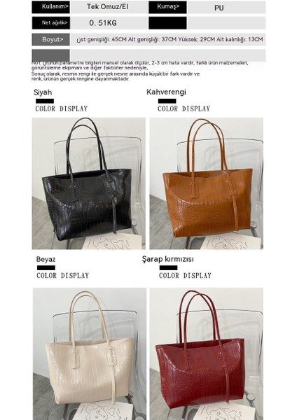 Basit ve Büyük Kapasiteli Bayan Çanta, Şık Timsah Desen Pu Çanta, Vahşi Omuz Çantası, Taşınabilir Toto Çanta (Yurt Dışından) modelleri