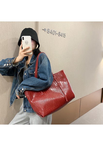 Basit ve Büyük Kapasiteli Bayan Çanta, Şık Timsah Desen Pu Çanta, Vahşi Omuz Çantası, Taşınabilir Toto Çanta (Yurt Dışından) modelleri
