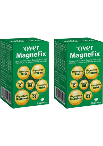 2'li Magnefix Magnezyum, L-Treonat, Bisglisinat, Malat, Sitrat, Vit C, D3 ve B6 İçeren Gıda Takviyesi