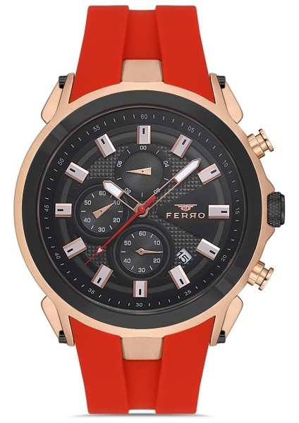 FM31402D-R4 Quartz Silikon Bordo Siyah Kadran 44 mm Erkek Kol Saati