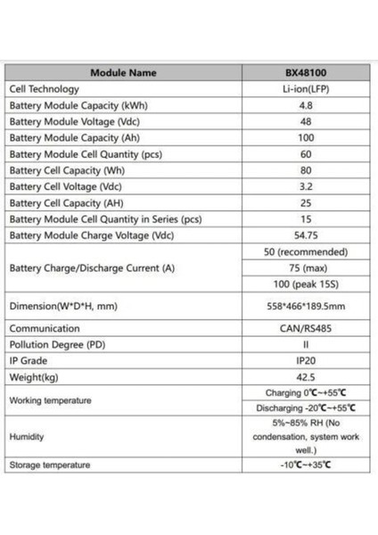 Orbus 48 Volt 100 Amper Lityum Akü Tek Ebat