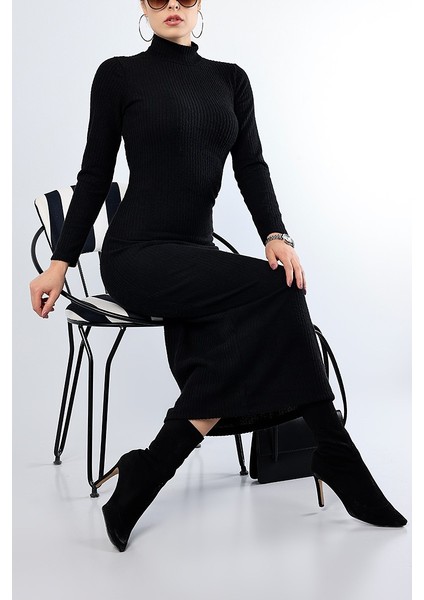 Triko Balıkçı Yaka Fitilli Elbise indirimleri