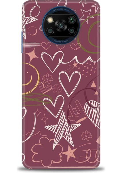 Xiaomi Poco X3 Nfc Kılıf Hd Baskılı Kılıf - Notalar ve Kalpler Bordo