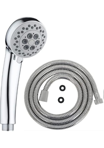 - 3 Fonksiyonlu Yüksek Dayanımlı Abs Duş Başlığı + 150CM Örgülü Duş Spirali Hortumu + Duş Başlığı Askısı (3'lü Duş Seti Takımı)