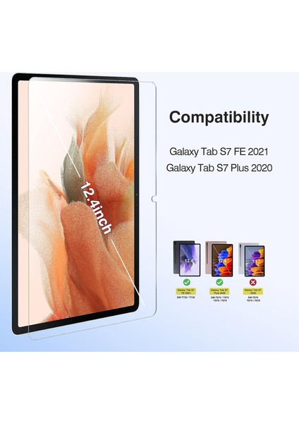 MTK Moveteck Samsung Galaxy Tab S7 Plus Tab S7 Fe Lte 12.4 Inç Uyumlu Ekran Koruyucu Şeffaf Cam Nano Esnek Kırılmaz Ekran Camı Tam Kaplama Tablet Ekran Koruyucu Cam