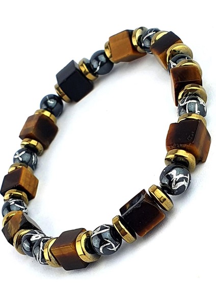 Oniks Hematit ve Kaplan Gözü Taşlı El Işi Doğal Taş Bileklik fiyatları