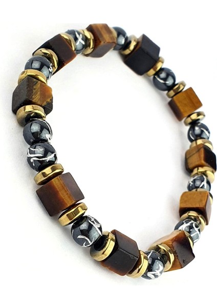 Oniks Hematit ve Kaplan Gözü Taşlı El Işi Doğal Taş Bileklik modelleri