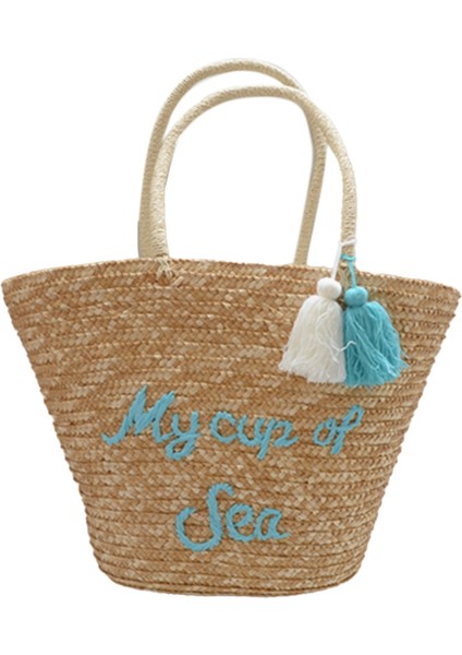 Yaz Modası Mektup Baskı El Yapımı Hasır Çanta Kadın Çanta Mavi (Yurt Dışından)