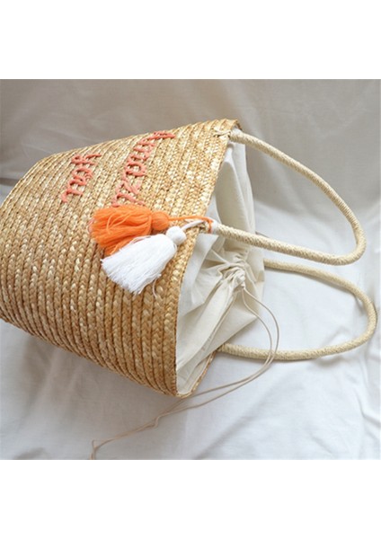 Yaz Modası Mektup Baskı El Yapımı Hasır Çanta Kadın Çanta Mavi (Yurt Dışından) fırsatları