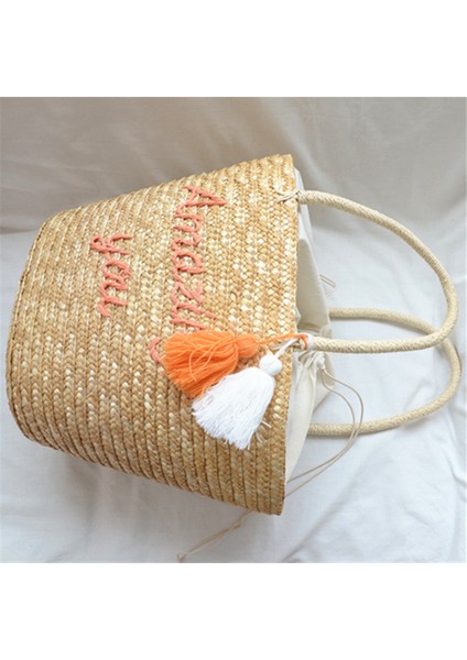 Yaz Modası Mektup Baskı El Yapımı Hasır Çanta Kadın Çanta Mavi (Yurt Dışından) indirimleri