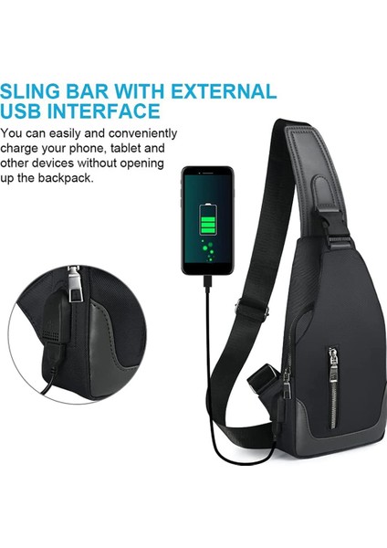 USB Şarj Bağlantı Noktalı Sling Sırt Çantası, Kadın ve Erkek Için, Yürüyüş, Siyah (Yurt Dışından) fiyatları